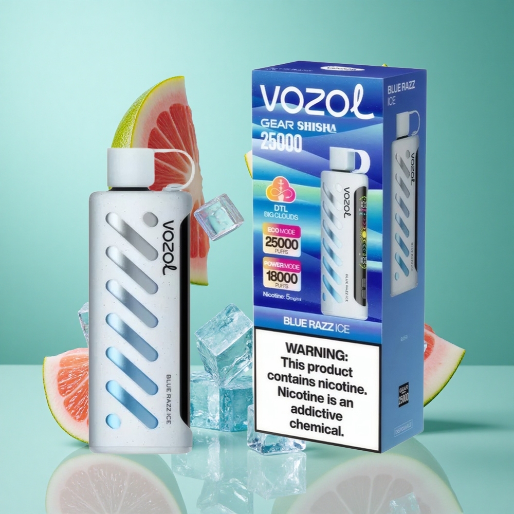 VOZOL Gear Shisha 25000 Puffs Blue Razz Ice UK wholesale vapes with S.i.L.C Tech & Dual Mesh Modes