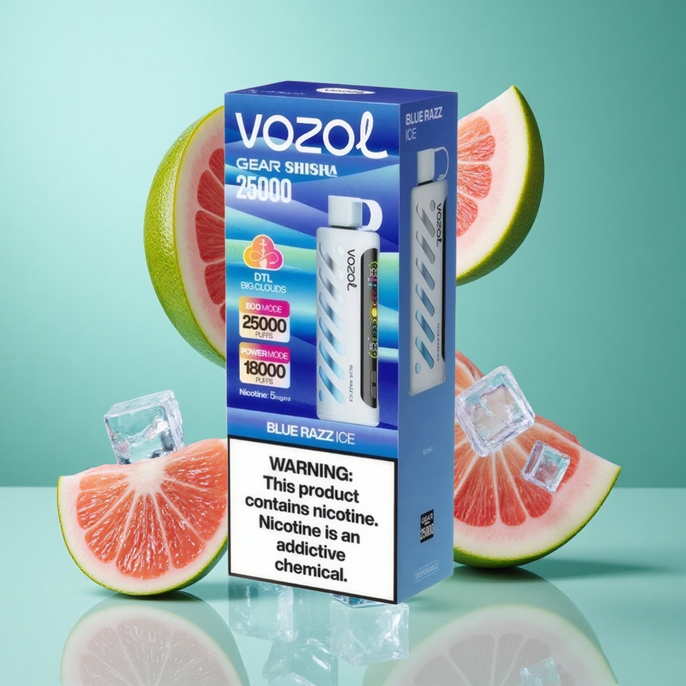 VOZOL Gear Shisha 25000 Puffs Blue Razz Ice UK wholesale vapes with S.i.L.C Tech & Dual Mesh Modes