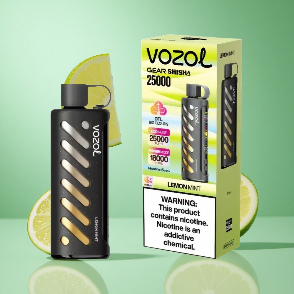VOZOL Gear Shisha 25000 Puffs Lemon Mint UK wholesale vapes with Dual Mesh Dual Modes