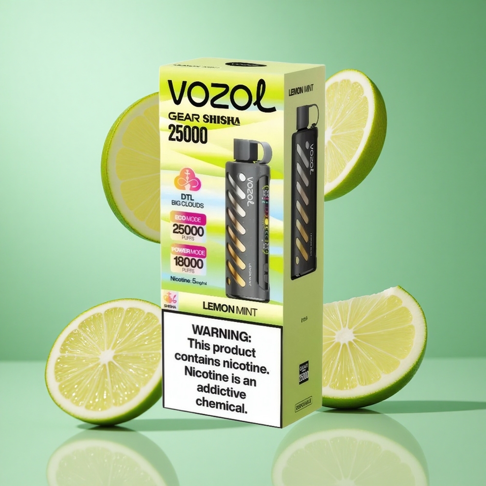 VOZOL Gear Shisha 25000 Puffs Lemon Mint UK wholesale vapes with Dual Mesh Dual Modes