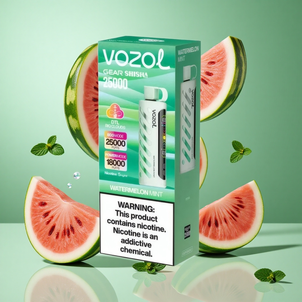 VOZOL Gear Shisha 25000 Puffs Watermelon Mint UK wholesale vapes with S.i.L.C Tech & Dual Mesh Modes