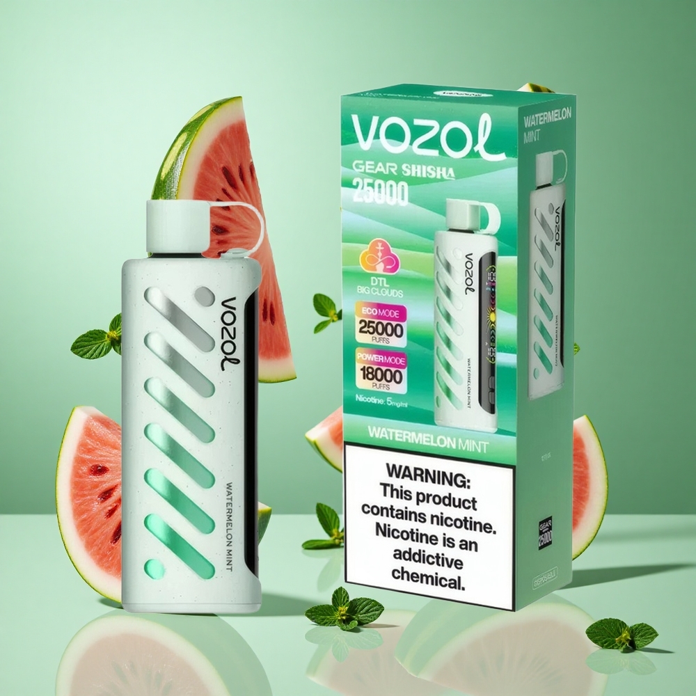 VOZOL Gear Shisha 25000 Puffs Watermelon Mint UK wholesale vapes with S.i.L.C Tech & Dual Mesh Modes