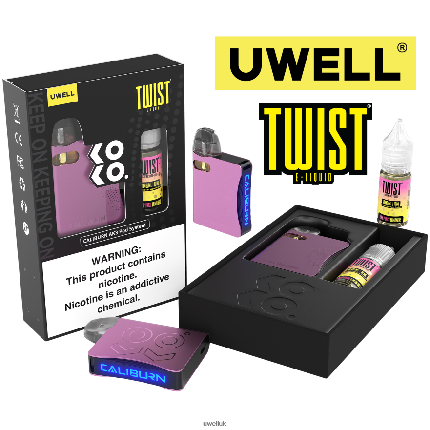 UWELL CALIBURN AK3 KIT + A3S 0.8OHM PODS (X2) + DADDY'S VAPOR 10ML SALTS 50MG CRL: Pink/FLV: Pink Punch Lemonade 50mg 4P2XFT241 - UWELL London