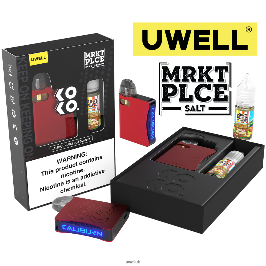 UWELL CALIBURN AK3 KIT + A3S 0.8OHM PODS (X2) + DADDY'S VAPOR 10ML SALTS 50MG CRL: Red/FLV: Fuji Pear Mangoberry 4P2XFT245 - UWELL Vape Review